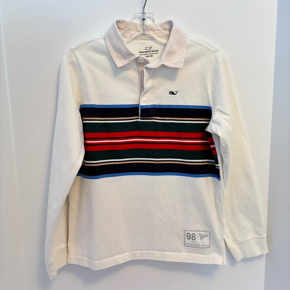Vineyard Vines Boy's Chest-Striped Rugby Shirt Marshmallow Size S (8-10)